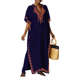 Bsubseach Women's Beachwear Turkish Kaftans Long Beach Dress Caftan Beach Dress, D-green