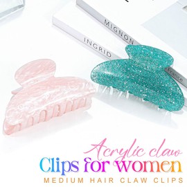 BARTOSI Acrylic Claw Clips Medium Hair Claw Clips Cute Hair Clip Hair Accessories for Women and Girls (Pack of 2)