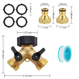 FOGAWA 2-Way Distributor Water, Y Distributor, 3/4 Inch Brass Water Distributor 2 Compartments with Shut-off Valves on Each Side and Two Quick Connectors