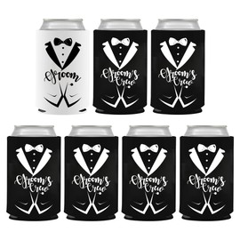 GroomBrideGifts Groom and Groomsmen Novelty Can Cooler Set of 7, Bachelor Party Favors Decorations For Men