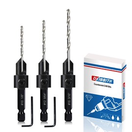 3-pc Countersink Drill Bit Set #10#12#16, 3in1 Woodworking Counterbore Hole Saw Drill Bits, Depth Adjustable M2 Pilot Drill Bits, 82-Degree Chamfer, 1/4” Hex Shank, with 1 Allen Wrench