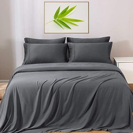 Gokotta Bamboo Sheets Queen - Cooling Bed Sheets 4 Pieces,16" Deep Pocket, Breathable & Hypoallergenic, Breathable & Hypoallergenic, Dark Grey