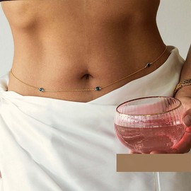 Aneneiceera Vintage Emerald Belly Chain Green Emerald Belly Waist Belly Necklace Green Crystal Belly Chain Green Gemstone Waist Chain Summer Body Chain Jewelry for Women