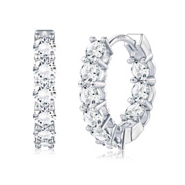 Dochais Earrings 925 Silver Hoop Earrings with Cubic Zirconia, Hoop Earrings Silver 925 Small, Earrings Silver Hoop Earrings with Pendant, Hoop Earrings Hanging, Hypoallergenic Huggie Hoop Earrings