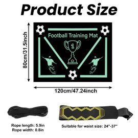 Football Training Mat 90x60cm Silent Football Mastery Mat with Training Belt Non Slip Dribble Ball Control Training Accessories for All Ages Football Skills Mat for Aldult Kids Football Training