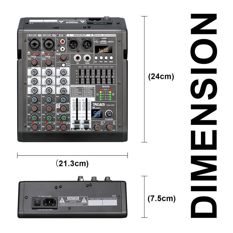 TKLBLS Audio Mixer, 4 Channel Sound Board Mixing Console with