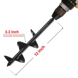 VASGOR 12" x 3.2" Solid Shaft Auger Drill Bit for Planting - Easy Planter Garden Auger - Bulb & Bedding Plant Augers - Post Hole Digger for 3/8” Hex Drive Drill