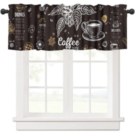 Yoakiet Coffee Kitchen Valances for Windows,Modern Coffee Theme Vintage Farmhouse Style Brown Artistic Window Treatment Valance Rod Pocket Curtain for Home Decor 54x18inch