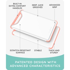 Cutting Boards for Kitchen, Plastic Cutting Board Set of 3, Dishwasher Safe Cutting Boards with Juice Grooves for Meat, Veggies, Easy Grip Handle, Serveware Accessories (Pink)