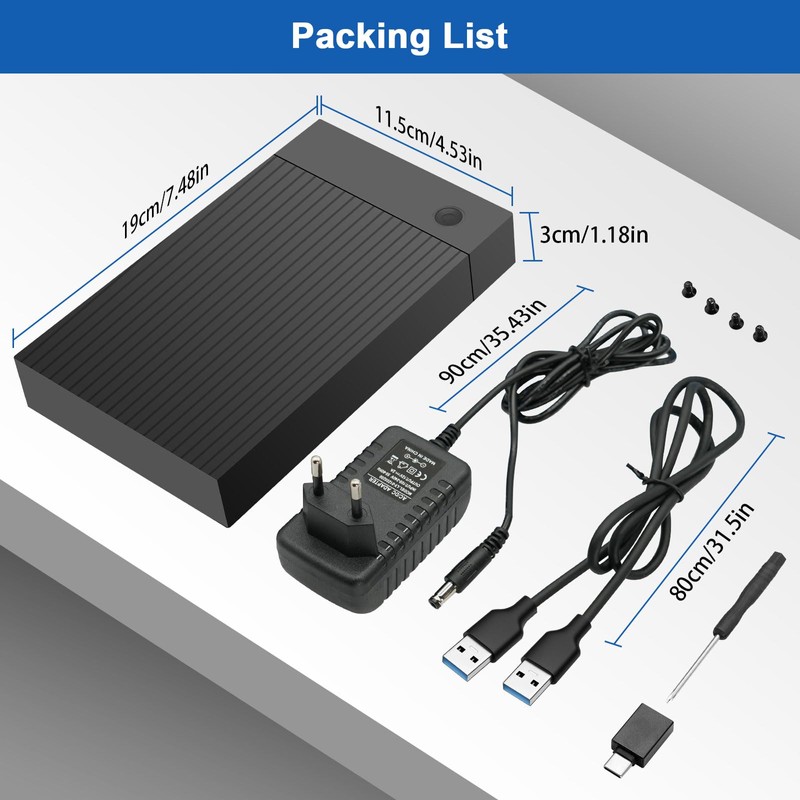 Gbformat 3.5 Hard Drive Enclosure, USB C/USB 3.0 SATA HDD