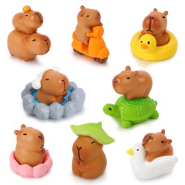 Mini Capybara Figures - Pack of 13 Miniature Capybara Figurines Made of Resin, Cute Animals for Dollhouse, Fairy Garden, Car Dashboard, Home Decoration and Birthday Decoration (Mini Figures Animals