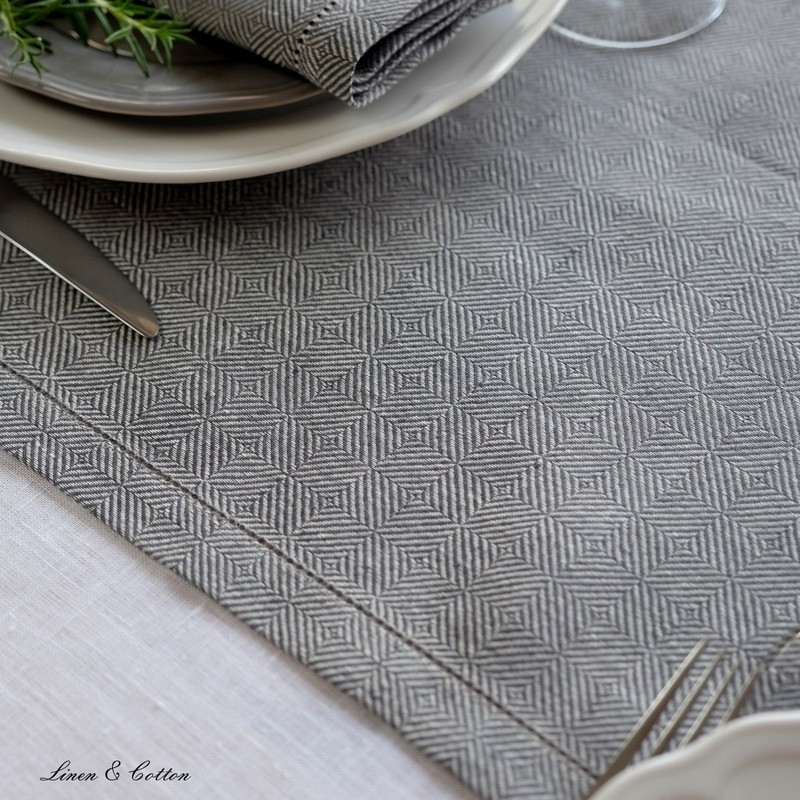 Linen & Cotton Luxury Hemstitched Table Runner SCANDI, 100% Linen