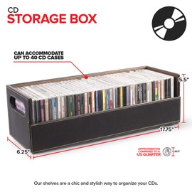 Stock Your Home CD Storage Box 9 Count Organizer Shelf for DVDs Cassette Tapes or CDs Faux Leather Brown Holds Up to 40 Discs