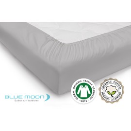 Blue Moon Organic Cotton Jersey Bed Sheet - Fitted Sheet 180 x 200 cm - Fitted Sheet 180 x 200 cm Organic Cotton GOTS Certified Ökotex Made in Green (Stone, 180-200 x 200 cm)