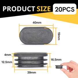 Hugwish Chair Leg Caps Oval 20 x 40 mm 15 x 30 mm 24 Pieces, Garden Chairs Foot Caps, Slat Plugs Oval, Chair Leg Plugs, Pipe Plugs (20 x 40 mm)