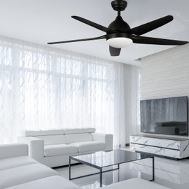 FINXIN Indoor Ceiling Fan Light Fixtures Black Remote LED 52 Ceiling Fans for Bedroom,Living Room,Dining Room Including Motor,5-Blades,Remote Switch