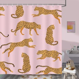 Bonhause Pink Leopard Shower Curtain for Bathroom Tropical Animal Cheetah Trendy Decorative Bath Curtain 72 x 84 Inch Polyester Fabric Waterproof Bathroom Curtain with 12 Hooks