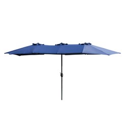 LOKATSE HOME Double-Sided Market Patio Outdoor Umbrella, 15 Feet Garden Aluminum Umbrella Twin Sun Canopy Umbrella with Crank (Blue)