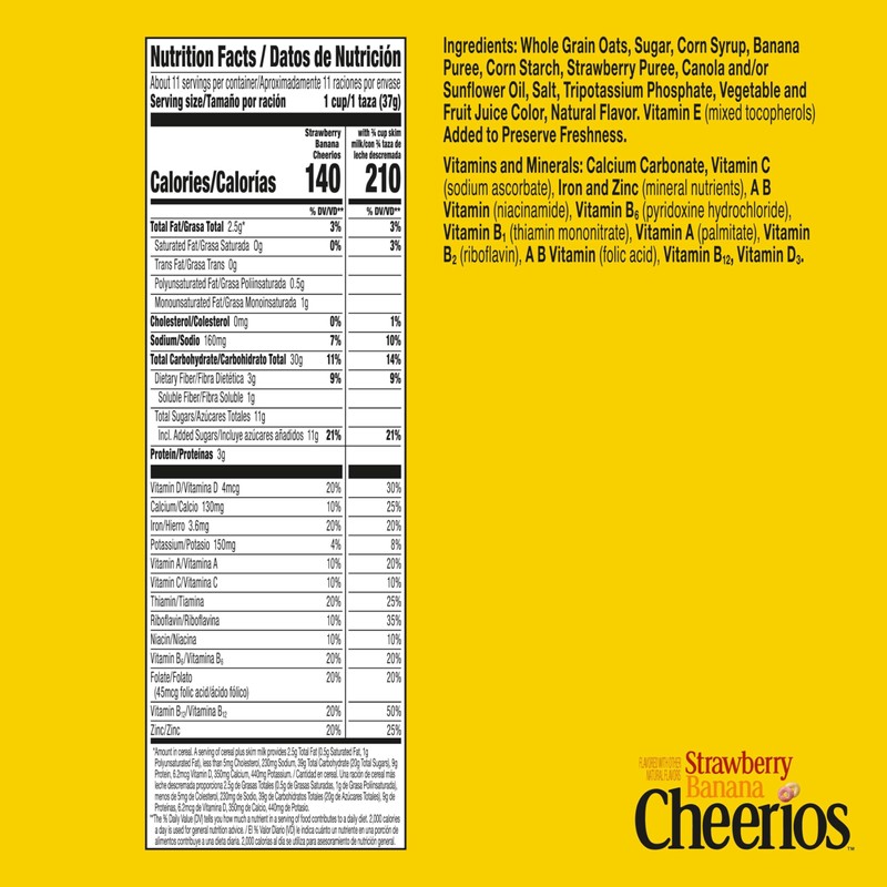 Strawberry Banana Cheerios, Heart Healthy Gluten Free Breakfast Cereal, Made