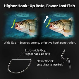 FishTrip 120pcs EWG Hooks for Bass Fishing Hooks, Extra Wide Gap Offset Worm Hook Texas Rig Fish Hooks for Bass Trout Freshwater Saltwater #1 1/0 2/0 3/0 4/0 5/0