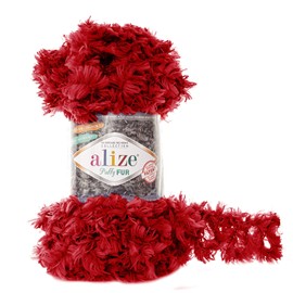 Alize Puffy Fur Knitting Yarn 100 g Fringe Wool Fringe Knitting Yarn Knitting without Needle Choice of Colours Colour: 6109 Red