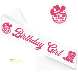 Generic Hot Pink Birthday Girl Sash, Disco Cowgirl Birthday Sash for Women Western Cowboy Cowgirl Birthday Party Decorations Girls Rodeo Birthday Party Supplies Retro Horse Birthday Party Favors