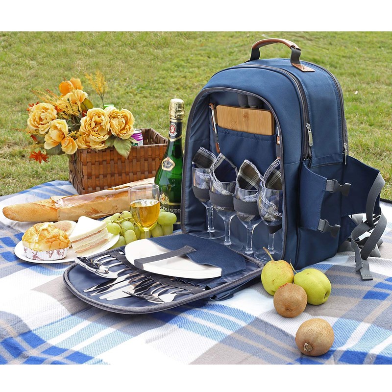 Sunflora Picnic Backpack for 4 Person Set Pack with Insulated