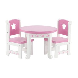 Emily Rose 14 Inch Doll Furniture Accessories | Lovely Pink and White 14.5" Doll Kitchen Table and 2 Chair Dining Gift Set with Beautiful Star Motif