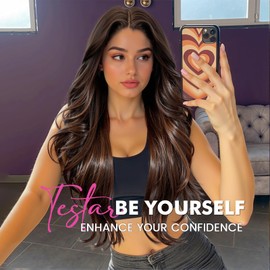 testar 13×3 Lace Front Wig Long Brown Body Wave Wigs for White Women Middle Part Synthetic Heat Resistant Fiber Wig for Daily Use