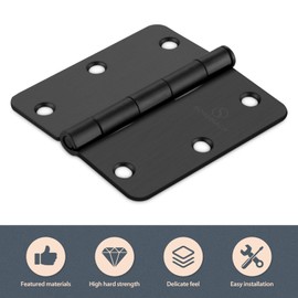 SORGMACH Door Hinges 3 1/2 Inch Matte Black 3.5 Inch Interior Hinges 1/4" Radius Iron Hinge 3 ½"x 3 ½" Door Hardware - 18 Pack