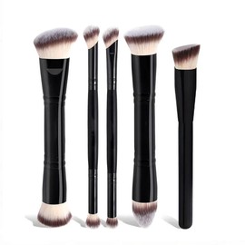 5 Piezas Brochas de Maquillaje de Doble Punta, Set Profesional para Base, Rubor, Contorno y Polvo, Suaves Premium, Incluye Brochas Multifuncionales