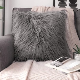 Phantoscope Decorative New Luxury Series Merino Style Grey Fur Throw Pillow Case Cushion Cover 18" x 18" 45cm x 45cm
