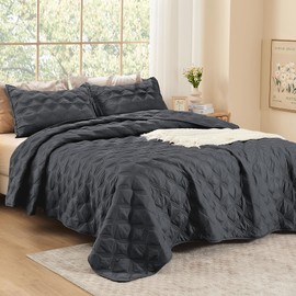 Litanika Queen Size Quilt Set Grey, Full Lightweight Comforter Gray - 3 Pieces Bedspreads & Coverlets Bedding Cover All Season Use Bed Decor (1 Quilt, 2 Pillowcases)
