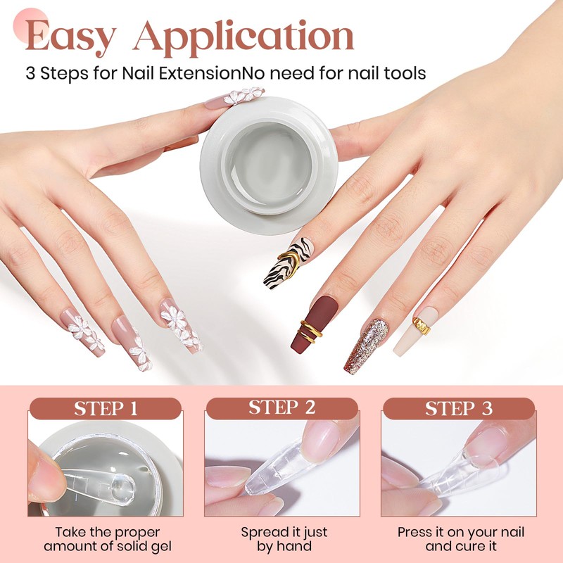 MIZHSE 30G Clear Solid Builder Gel for Nails, Solid Nail