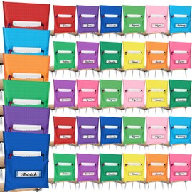 Chapou 36 Pcs Chair Pockets Chairback Pocket Chart Desk Organizer Pocket Chair Bag for Seat School Classroom, 12 Bright Color