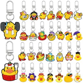30 PCS Duck Keychain Rubber Mini Duck Keychains Duck Charms Pendant Accessories Duck Party Favors Key Chain Accessories for Keys Backpack Bag Gifts(Yellow Duck)