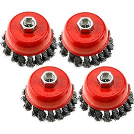 Create idea 4Pcs 3" Wire Cup Brush Wheel M14 Thread for 4-1/2" 115mm Angle Grinder Twist Knot (75mm)