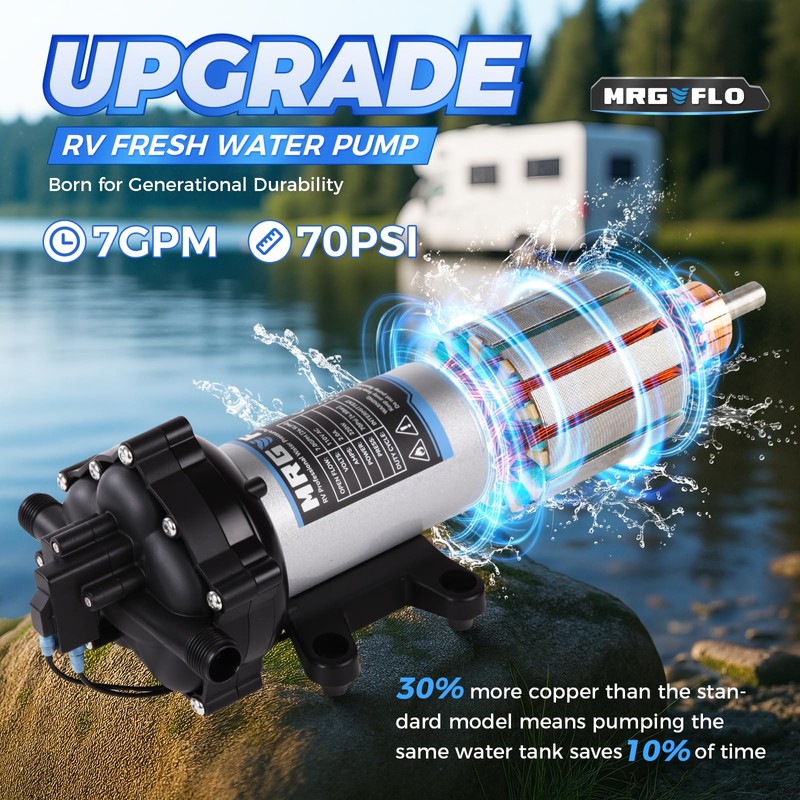 [Upgraded Version] 12V DC RV Fresh Water Pump, 7GPM 70PSI,