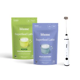 Blume Matcha & Blue Lavender Starter Pack - Organic Superfoods Booster for Lattes, Coffee & Smoothies - Vegan, Sugar and Gluten Free - Includes Frother - 50 Servings