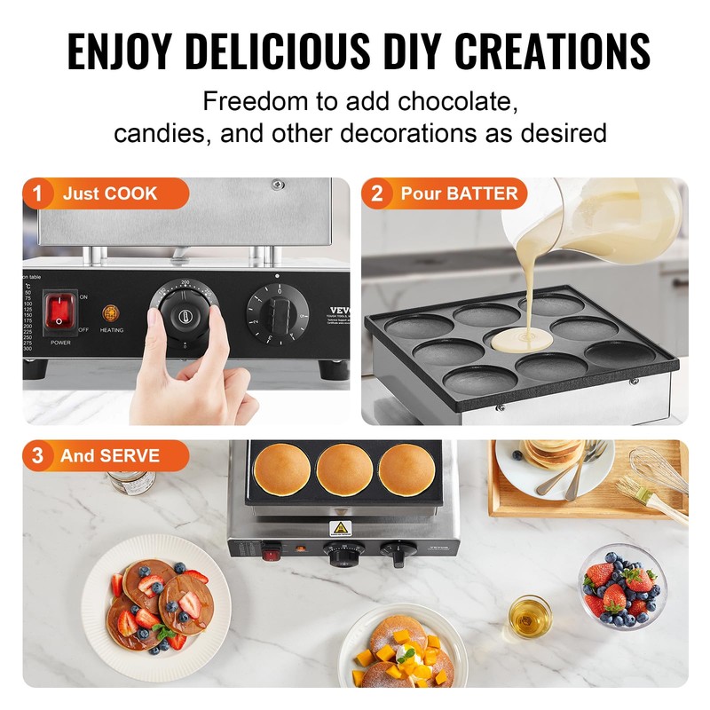 VEVOR Dutch Pancake Maker, 9PCS 76mm Diameter Dorayaki Baker Machine,