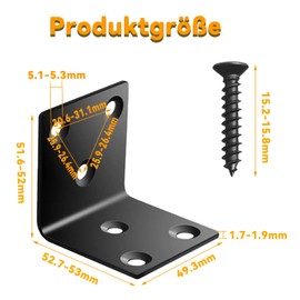 Dayalo Pack of 10 Angle Connectors, Black, 50 x 50 x 50 mm, Beam Angle Wooden Connector, Metal Angle Connector, Stainless Steel Angle Metal Angle 90 Degree, L Shape for Mounting Angle Bracket,