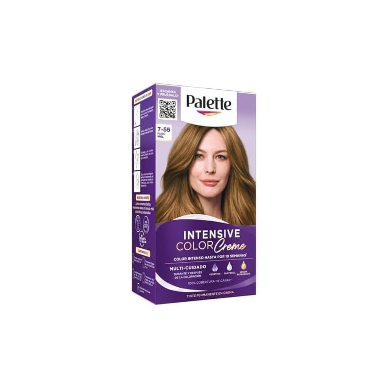 Palette Tinte para cabello color creme, rubio miel 7-55