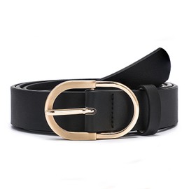 Women's Leather Belts for Jeans Pants Fashion Gold Buckle Ladies Dress Belt Black XXL