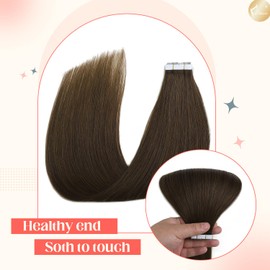 XDhair Tape Extensions Real Hair 20 Pieces 50 g 55 cm Brown Tape-In Extensions Real Hair Invisible Silky Straight Skin Weft Tape Ins Natural Extensions (#4-22)