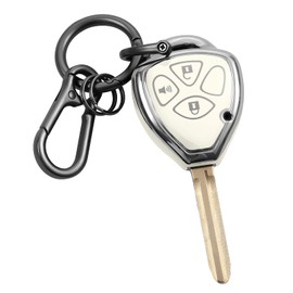 ELOHEI for Toyota Key Fob Cover with Keychain, Key Fob Case for 2010-2016 Toyota Prius RAV4 Highlander Tacoma 4Runner Yaris Premium Soft TPU 360 Degree Full Protection (Silver Edge White, 3 Buttons)