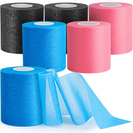 AYNAUHX 6 Pack Pre Wrap for Hair Soccer, Multi Color Athletic Prewrap Tape Headbands, Foam Sport Underwrap Pre-Wrap, 2.76 Inches X 12 Yards - Pink, Black, Blue