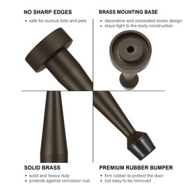 2 Pack Bronze Door Stop, Solid Brass Decorative Door Stopper Wall Protector, Heavy Duty Door Stop with Rubber Bumper Tip for Door Protection Sound Dampening, Antique Bronze