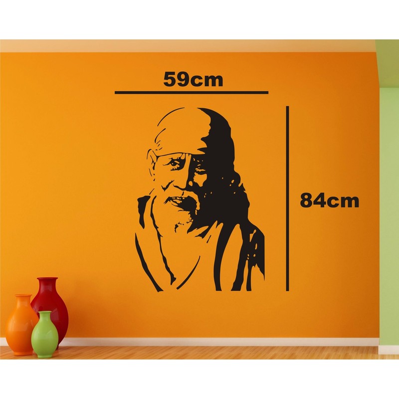 Sai Baba Black Wall Sticker Size(59 * 84) cm