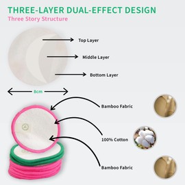 AXATY-Krafterz 20 Pack 3 layers Reusable Makeup Remover Pads-Organic Bamboo Terry & Cotton Rounds Eco-Friendly Pads for All Skin Types with Cotton Draw String Laundry Bag (8cm)
