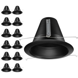 TORCHSTAR 12-Pack 6 Inch Recessed Can Light Trim, Air Tight Baffle Trim, IC-Rated Anti-Glare 6 Inch Can Light Trim, Self-Flanged Recessed Light Trim, Black